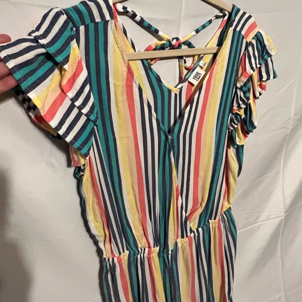 L Ruffles & Candy Stripes Challis Romper - Picture 2 of 12